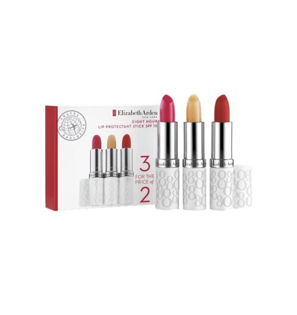 ELIZABETH ARDEN Arden 8-Hour A0130897 SET 1 PC Set cont.: Protectant Cream Lipstick No° 04 Plum SPF 15 3,
7 g (Ref.615567) + Lip Protectant Stick SPF 15 3,7 g (Ref.81813) + Protectant Cream Lipstick No° 02 Blush SPF 15 3,7 g (Ref.615547)