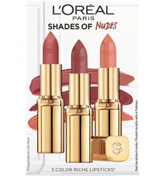 L.Oréal Paris Lipstick Set 3 Color Riche Nude Satin Creamy Lipstick Set cont.: Nude N° 235 4.3 g + Violet Saturne N° 214 4.3 g + Rose Tendre N° 303 4.3 g 1PC