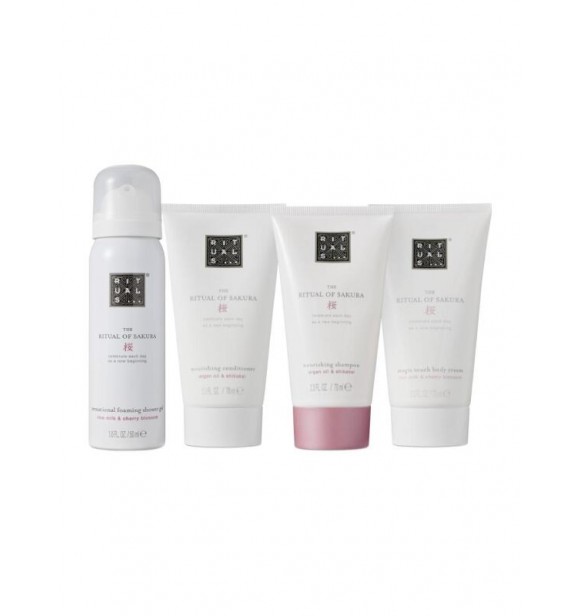 Rituals The Ritual of Sakura Set cont.: Body Cream 70 ml (Ref,1480133) + Conditioner 70 ml (Ref,1508654) + Shampoo 70 ml (Ref,1508653) + Foaming Shower Gel 50 ml (Ref,1508664) + Pouch 1PC