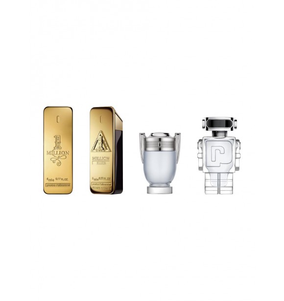 RABANNE Rabann 65200471 COFF 1 PC Coffret cont.: 1 Million Elixir Parfum Intense 5 ml + Invictus Eau de Toilette 5 ml + Phantom Eau de Toilette 5 ml + 1 Million Eaude Toilette 5 ml