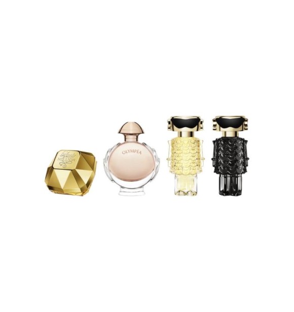 RABANNE Rabann 65200470 COFF 1 PC Coffret cont.: Fame Eau de Parfum 4 ml + Fame Parfum 4 ml + Lady Million Eau de Parfum 5 ml + Olympéa Eau de Parfum 6 ml