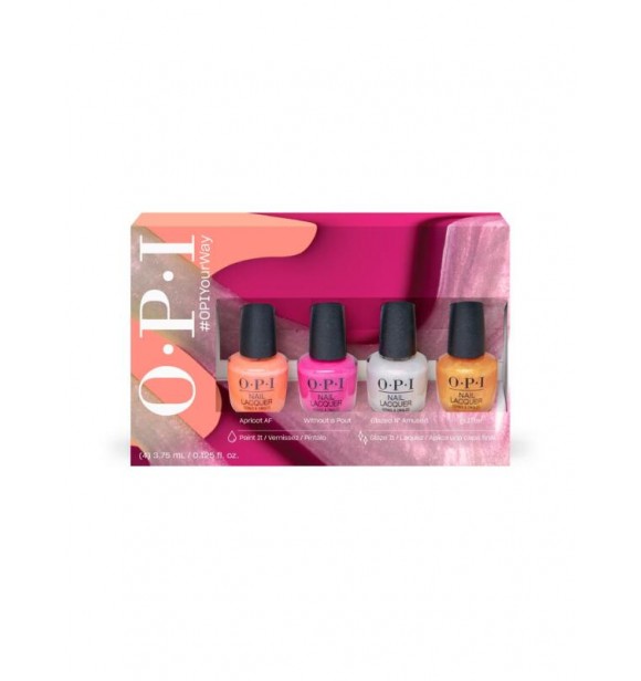 OPI OPI 99350170941 NL SET 1 PC Set cont.: Nail Polish Apricot 3,
75 ml + Nail Polish Without A Pout 3,75 ml + Nail Polish Glazed N´Amused 3,75 ml + Nail Polish Glitter 3,75 ml