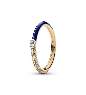 162528C01-54 14k gold-plated ring with blue enamel and clear cubic zirconia