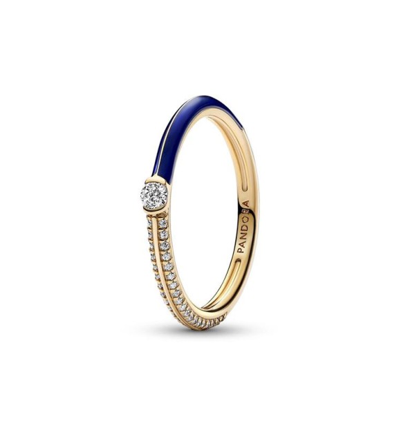 162528C01-54 14k gold-plated ring with blue enamel and clear cubic zirconia