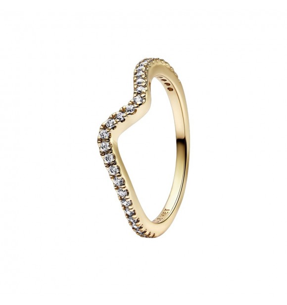 Wave 14k gold-plated ring with clear cubic zirconia