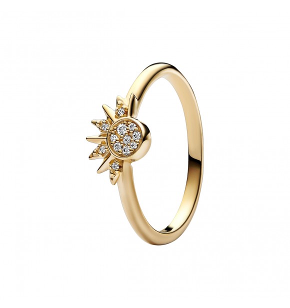 PANDORA 162674C01-48 Sol celestial Anillo chapado en oro de 14k con circonita cúbica transparente