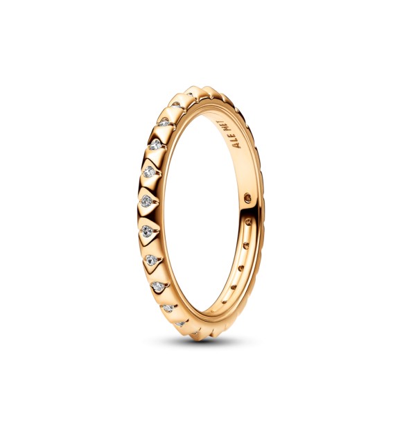 162800C01-50 14k Gold-plated pyramid studded ring with clear cubic zirconia