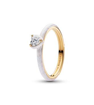 163088C01-54 Heart 14k gold-plated ring with clear cubic zirconia and shimmering white enamel