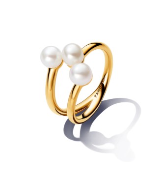 163285C01-50 14k Gold-plated open ring with white treated freshwater cultured pearl