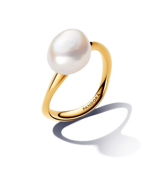 163293C01-52 14k Gold-plated ring with baroque white treated freshwater cultured pearl