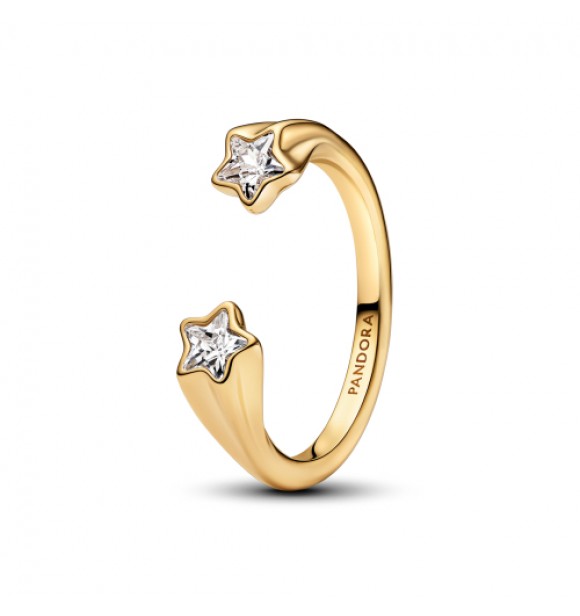 Anillo abierto Shooting Star bañado en oro de 14k con circonitas cúbicas transparentes