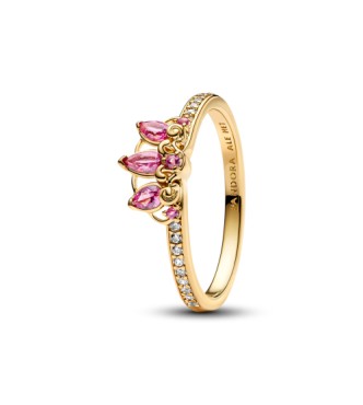 163651C01-60 Disney Rapunzel 14k gold-plated tiara ring with phlox pink crystal and clear cubic zirconia