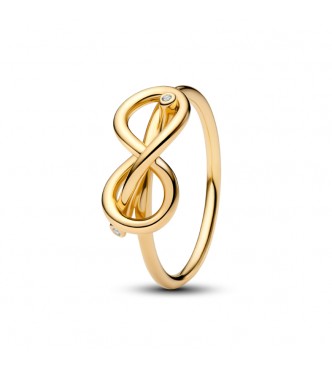 PANDORA 163759C01 Anillo de nudo infinito bañado en oro de 14k con circonitas cúbicas transparentes