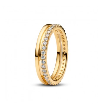 PANDORA 163799C01 Anillo bañado en oro de 14k con circonita cúbica transparente