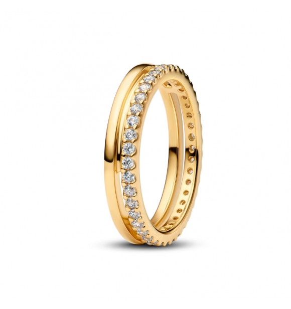 PANDORA 163799C01 Anillo bañado en oro de 14k con circonita cúbica transparente