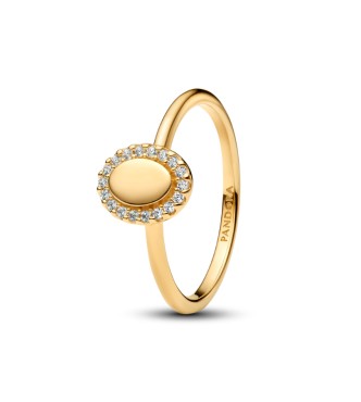 163800C01-50 Engravable 14k gold-plated ring with clear cubic zirconia