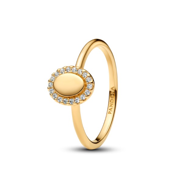 163800C01-50 Engravable 14k gold-plated ring with clear cubic zirconia