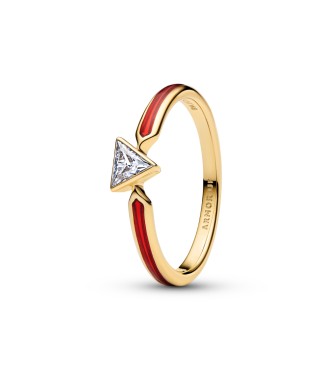 164211C01-48 Marvel Iron Man 14k gold-plated ring with clear cubic zirconia and red enamel