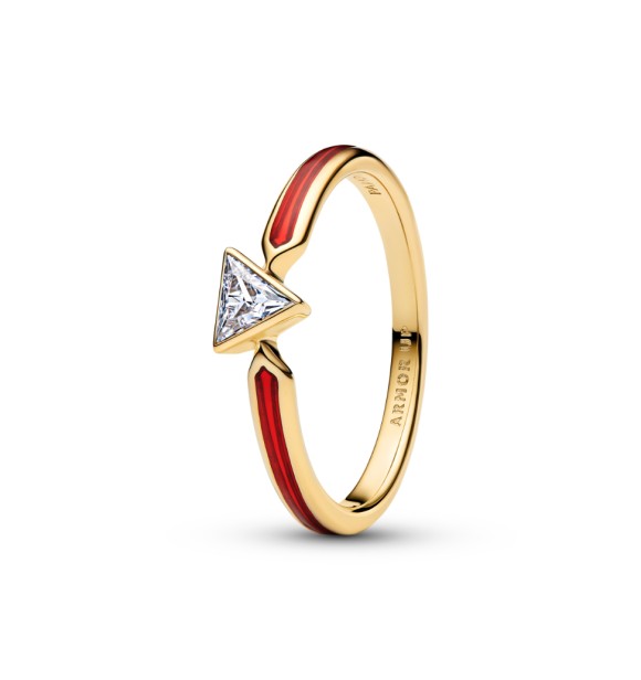 164211C01-60 Marvel Iron Man 14k gold-plated ring with clear cubic zirconia and red enamel