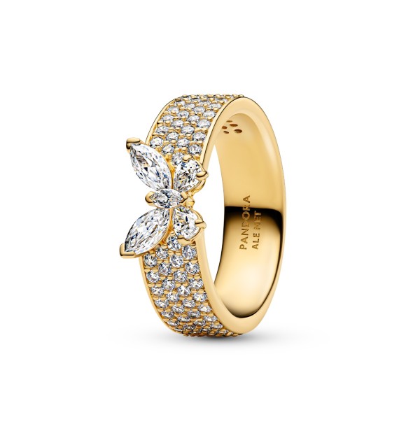 PANDORA 164270C01 Anillo mariposa bañado en oro de 14k con circonita cúbica transparente