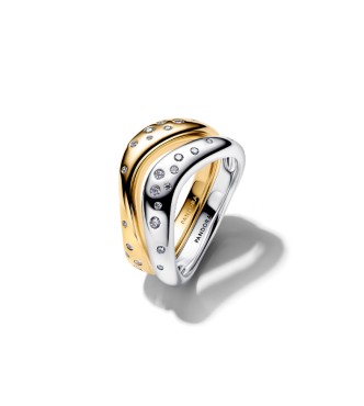 164674C01-54 Sterling silver and 14k gold-plated splittable ring with clear cubic zirconia