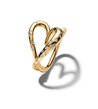 164675C01-60 Heart 14k gold-plated ring with clear cubic zirconia