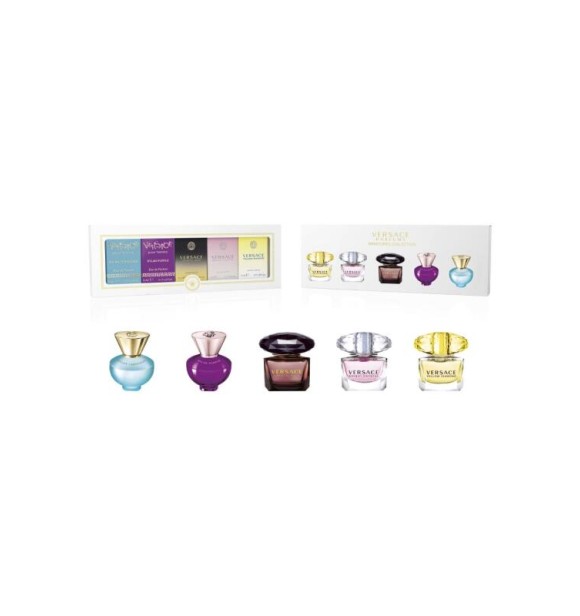 VERSACE Ver Coffret 799201 COFF 1 PC Coffret cont.: Dylan Turquoise Eau de Toilette 5 ml + Dylan Purple Eau de Parfum 5 ml + Crystal Noir Eau de Toilette 5 ml + Bright Crystal Eau de Toilette 5 ml + Yellow Diamond Eau de Toilette 5 ml