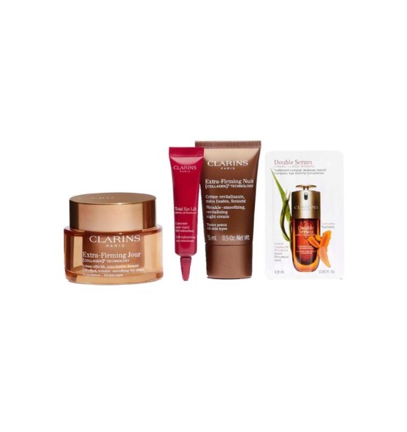 CLARINS Clarins Mixed 80121934 SET 1 PC Set cont.: Extra Firming Day Cream Refillable 50 ml (Ref.1677464) + Total Eye Lift Eye Cream 7 ml + Extra Firming Night Cream 15 ml + Essential Care Double Serum 0,
9 ml