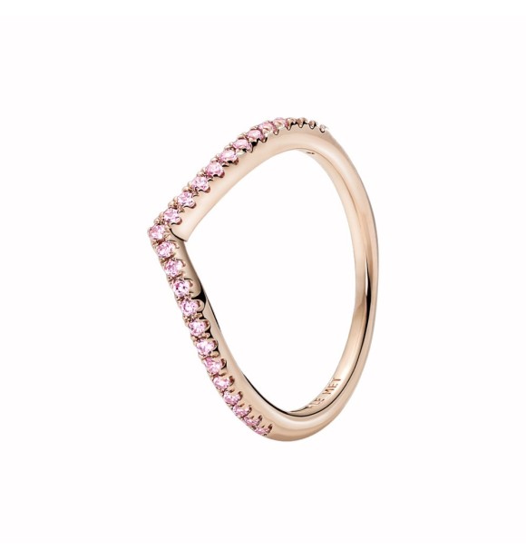 186316C02-60 Wishbone 14k rose gold-plated ring with fancy fairy tale pink cubic zirconia