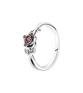 Disney Beauty and the Beast rose sterling silver ring with red and clear cubic zirconia