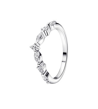 192390C01-58 Wishbone sterling silver ring with clear cubic zirconia