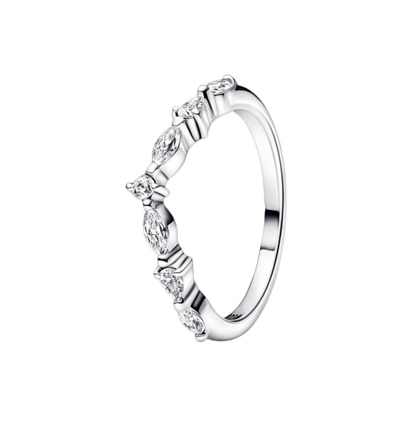 192390C01-54 Wishbone sterling silver ring with clear cubic zirconia