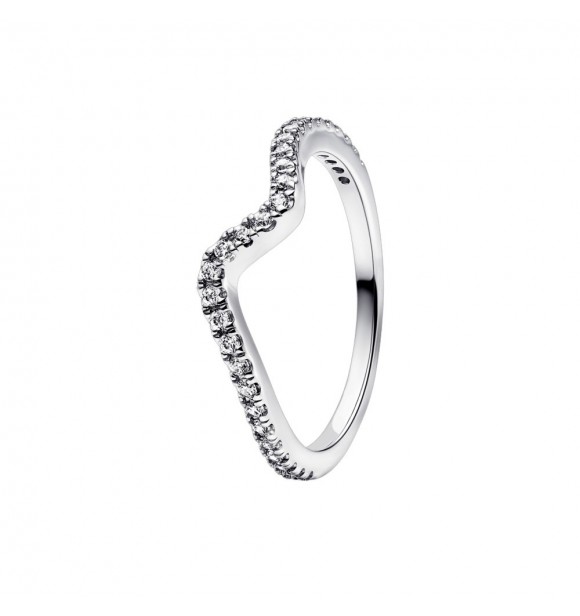 Wave sterling silver ring with clear cubic zirconia