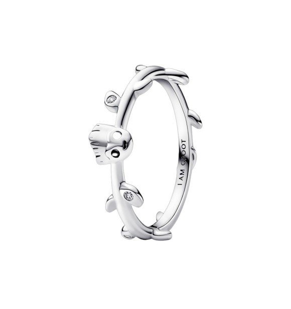 192566C01-52 Marvel Groot sterling silver ring with clear cubic zirconia and black enamel