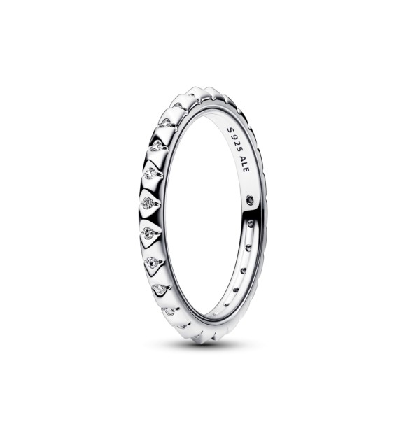 192800C01-60 Sterling silver pyramid studded ring with clear cubic zirconia