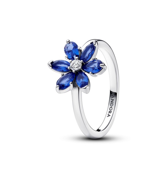 193000C01-54 Herbarium cluster sterling silver ring with princess blue crystal and clear cubic zirconia