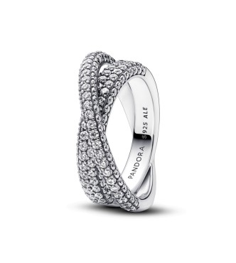 193022C01-54 Dual band sterling silver ring with clear cubic zirconia