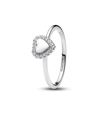 193801C01-56 Engravable heart sterling silver ring with clear cubic zirconia