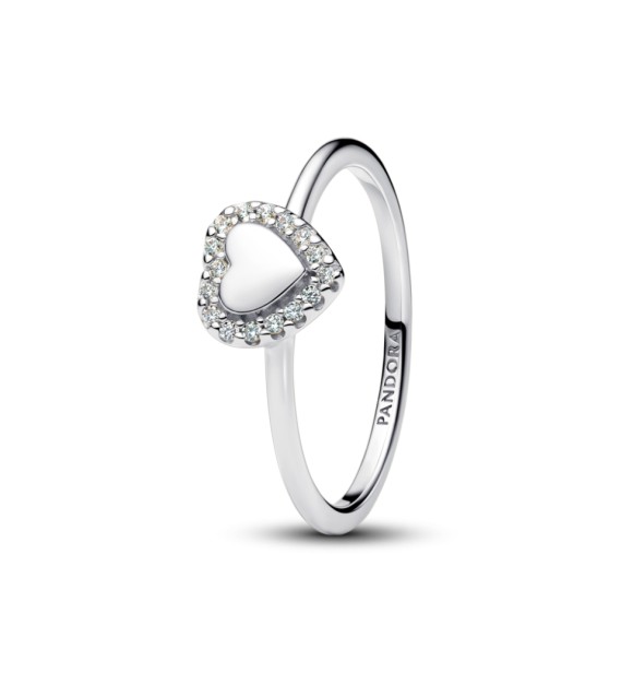 193801C01-56 Engravable heart sterling silver ring with clear cubic zirconia