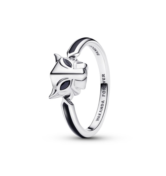 194223C01-54 Marvel Black Panther sterling silver ring with black crystal and black enamel