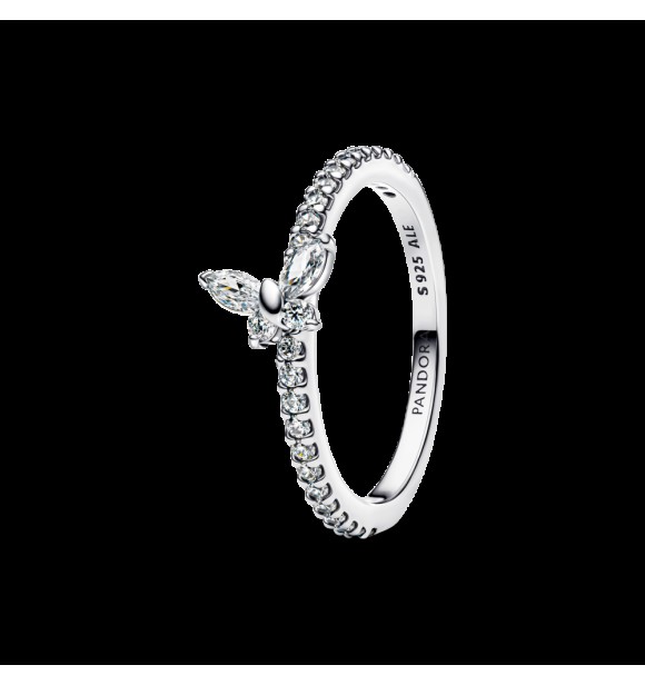 PANDORA 194269C03 Anillo de plata de ley con forma de mariposa y circonitas transparentes.