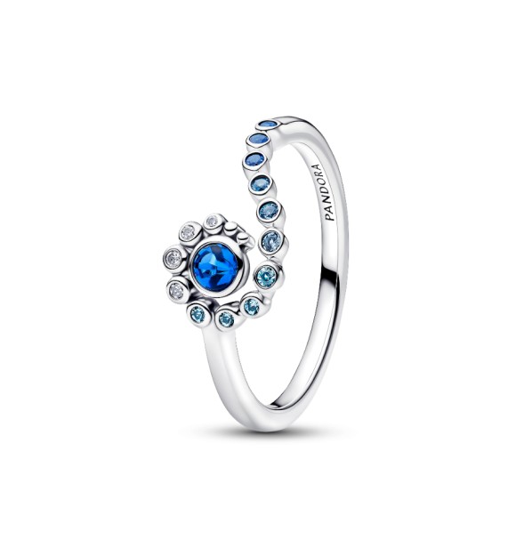 194641C01-52 Disney Moana sterling silver ring with clear cubic zirconia,
 icy green, icy blue, royal blue and london blue crystal