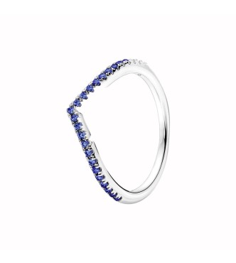 196316C02-48 Wishbone sterling silver ring with stellar blue crystal