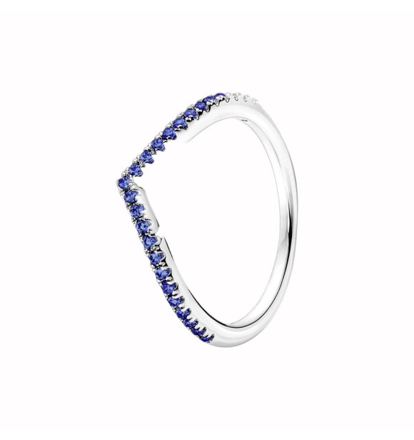 196316C02-50 Wishbone sterling silver ring with stellar blue crystal