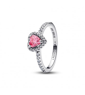 PANDORA 198421C03 Anillo de plata de ley con forma de corazón y circonitas cúbicas transparentes y rosas de fantasía