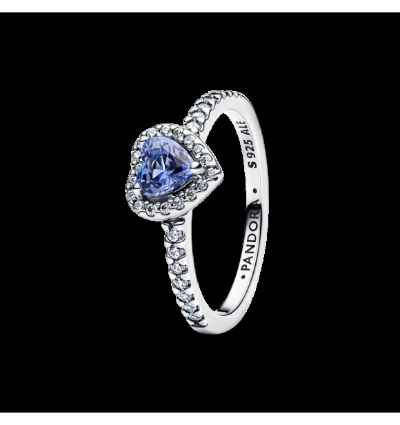 PANDORA 198421C05 Anillo de plata de ley con forma de corazón con cristal azul aciano y circonita cúbica transparente