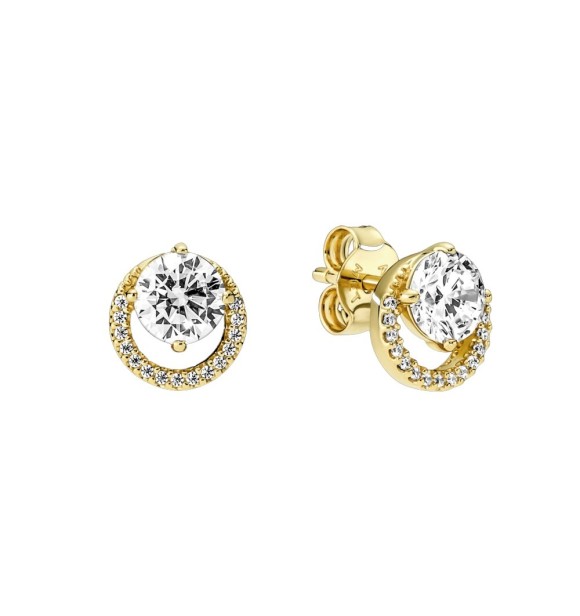 261248C01 14k Gold-plated stud earrings with clear cubic zirconia