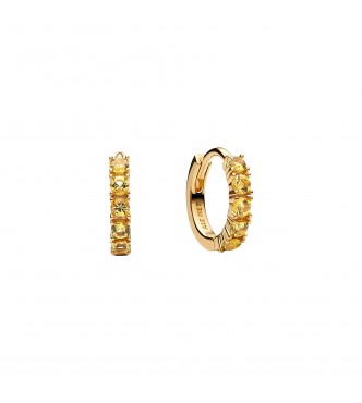 PANDORA 263849C01 14k gold-plated huggie earrings with vibrant yellow crystal