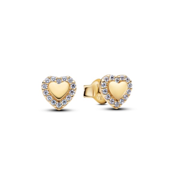 PANDORA 264363C01 Heart 14k gold-plated stud earrings with clear cubic zirconia