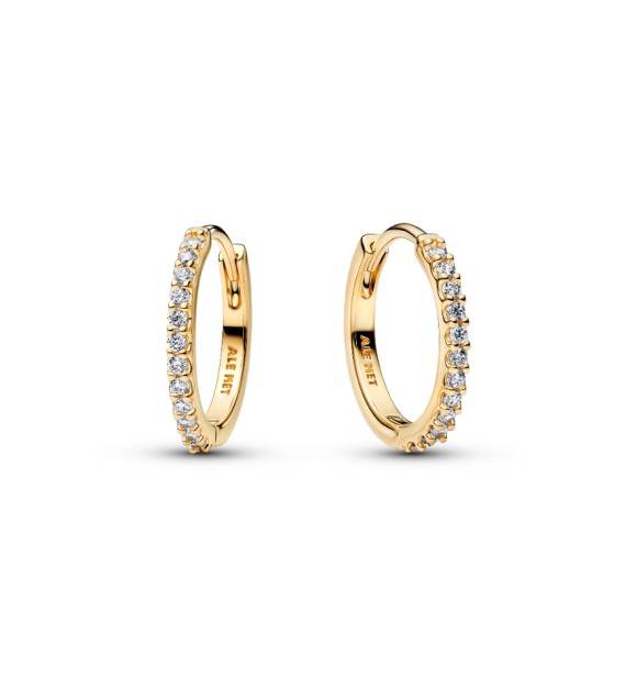 264649C01 14k gold-plated hoop earrings with clear cubic zirconia,
 16 mm